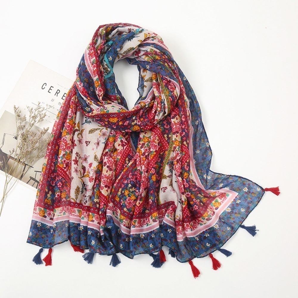 Women scarf ethnic style retro small floral twill cotton scarf